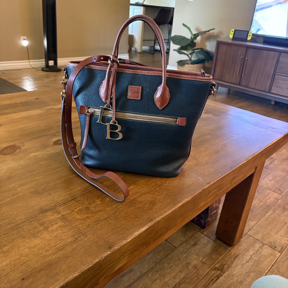 Dooney & Bourke Navy and Brown Messenger Bag - Picture 2 of 2